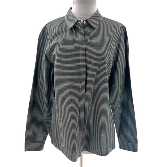 Lafayette 148 cotton poplins pinstripe button down shirt gray white sz 16 - Picture 1 of 6